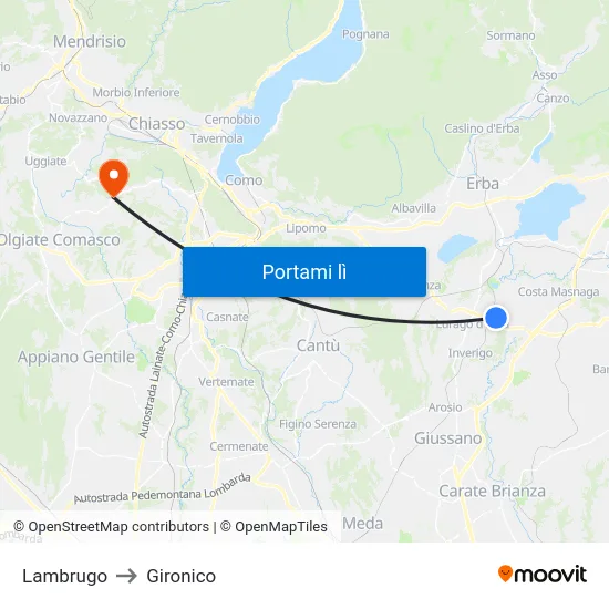 Lambrugo to Gironico map