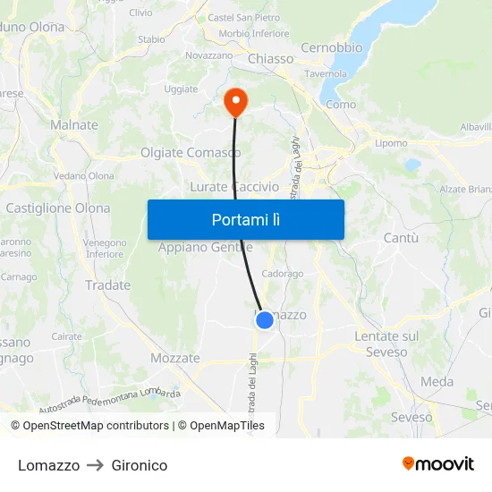 Lomazzo to Gironico map