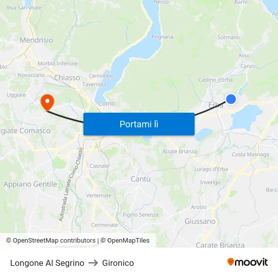 Longone Al Segrino to Gironico map