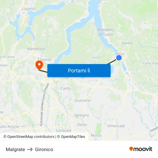 Malgrate to Gironico map