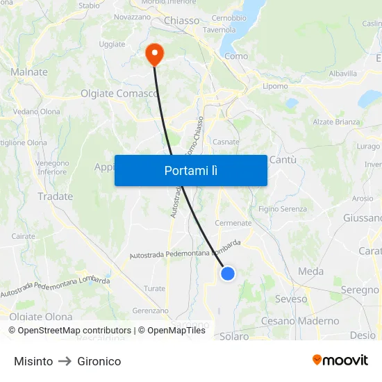Misinto to Gironico map