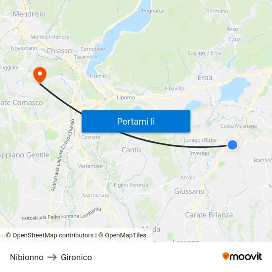 Nibionno to Gironico map