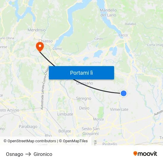 Osnago to Gironico map