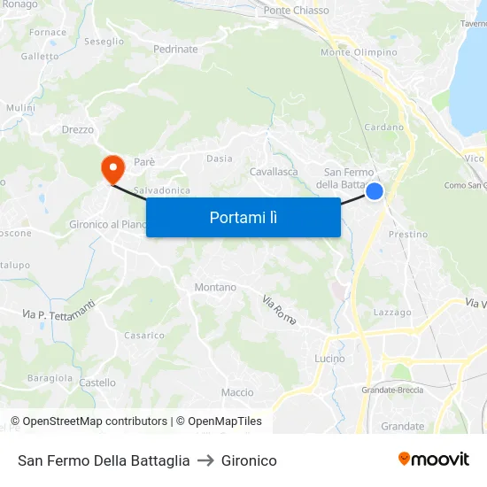 San Fermo Della Battaglia to Gironico map