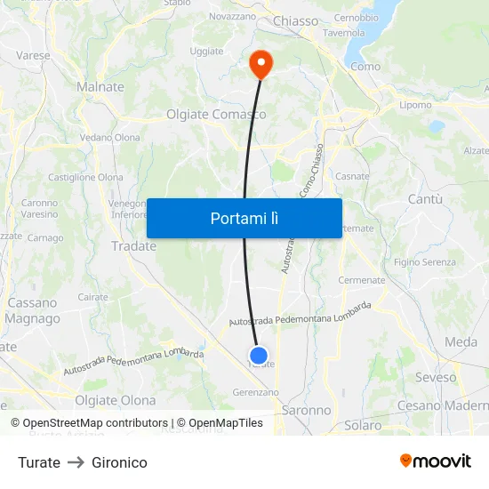 Turate to Gironico map