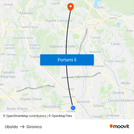 Uboldo to Gironico map