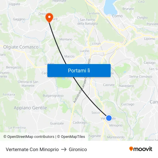 Vertemate Con Minoprio to Gironico map