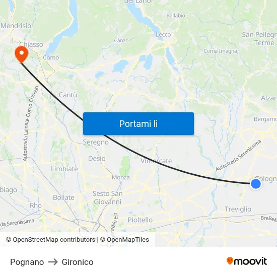 Pognano to Gironico map