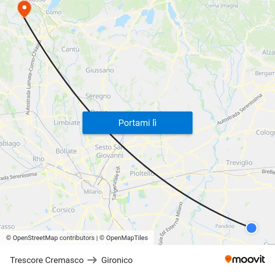 Trescore Cremasco to Gironico map