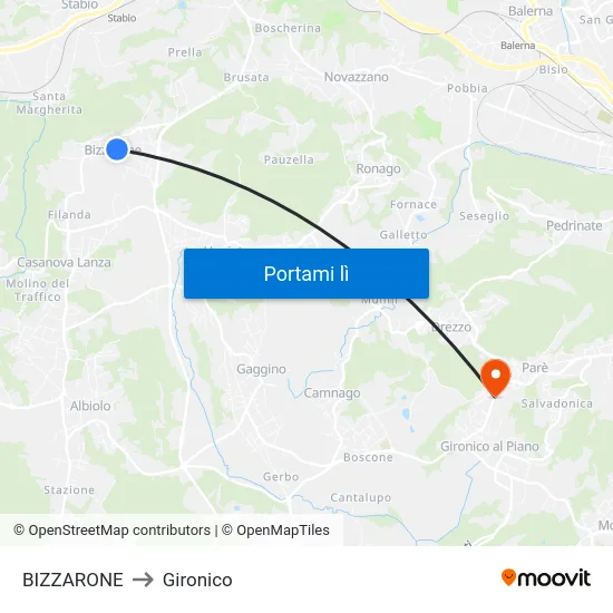 BIZZARONE to Gironico map