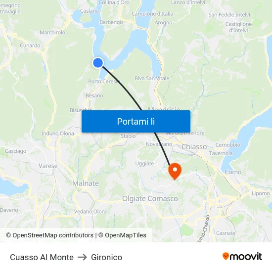 Cuasso Al Monte to Gironico map