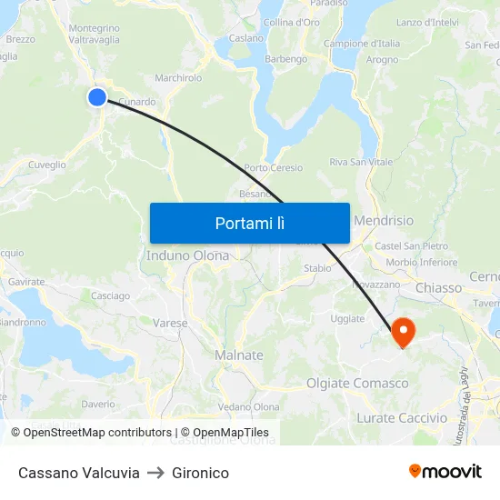 Cassano Valcuvia to Gironico map