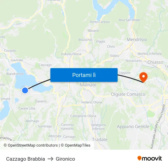 Cazzago Brabbia to Gironico map