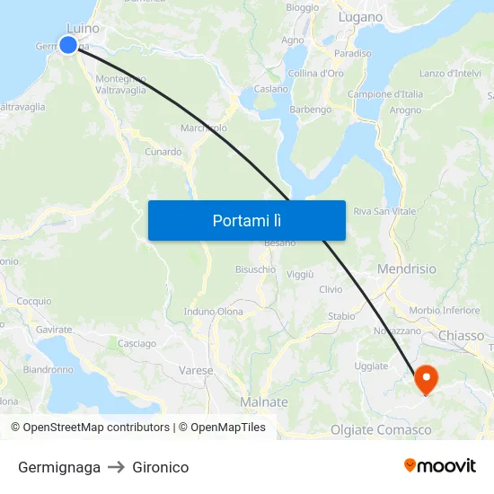 Germignaga to Gironico map