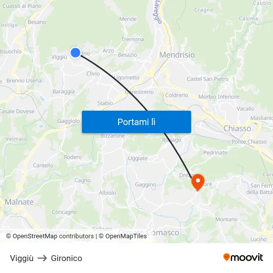 Viggiù to Gironico map