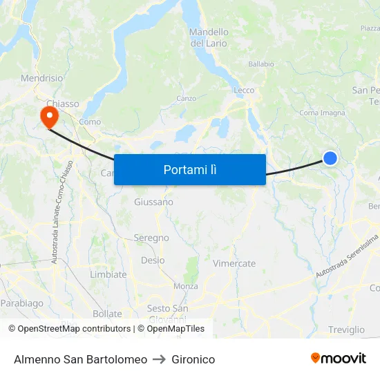Almenno San Bartolomeo to Gironico map