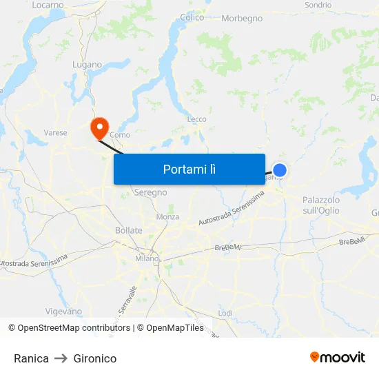 Ranica to Gironico map