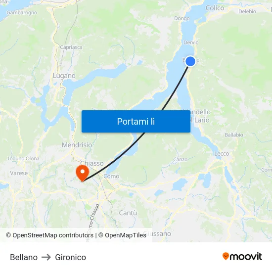 Bellano to Gironico map