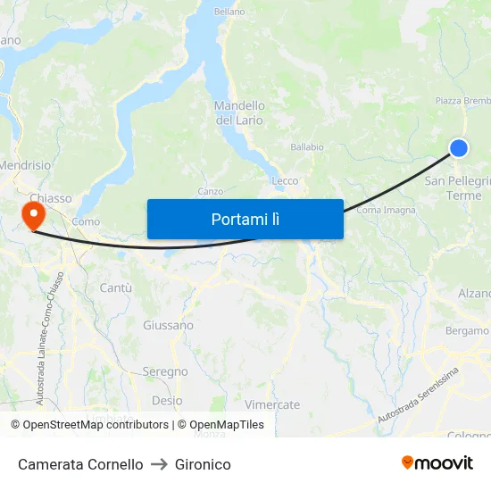 Camerata Cornello to Gironico map