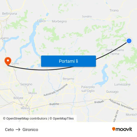 Ceto to Gironico map