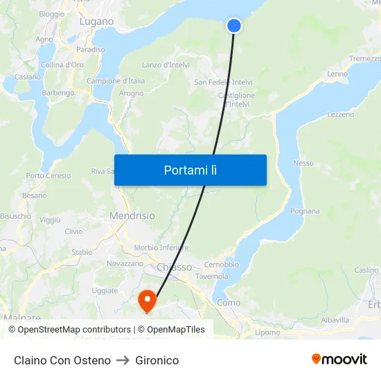 Claino Con Osteno to Gironico map