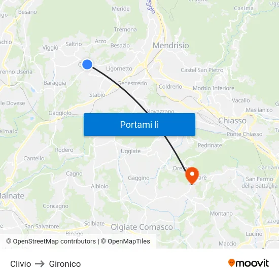 Clivio to Gironico map