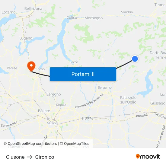 Clusone to Gironico map