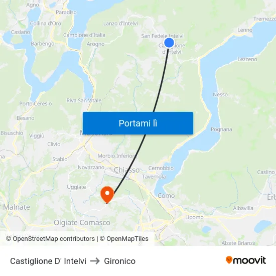 Castiglione D' Intelvi to Gironico map