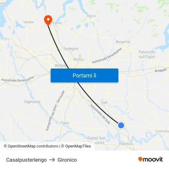 Casalpusterlengo to Gironico map