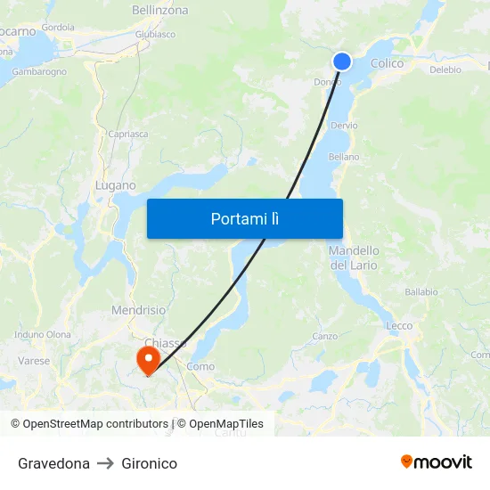 Gravedona to Gironico map