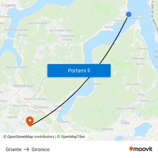 Griante to Gironico map