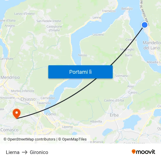 Lierna to Gironico map