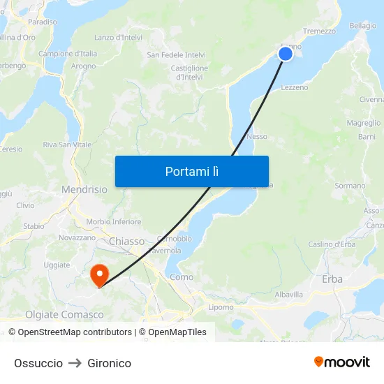 Ossuccio to Gironico map