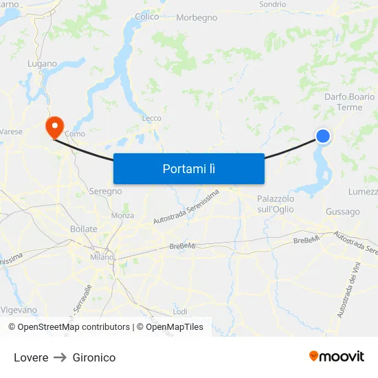 Lovere to Gironico map
