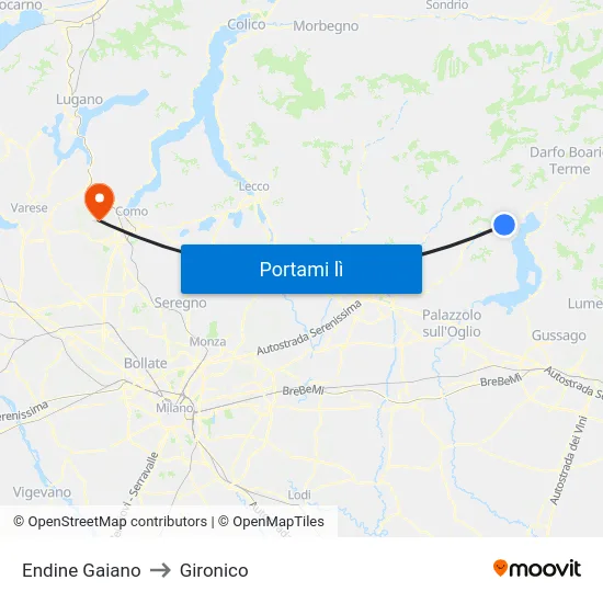 Endine Gaiano to Gironico map