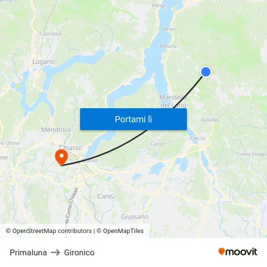 Primaluna to Gironico map