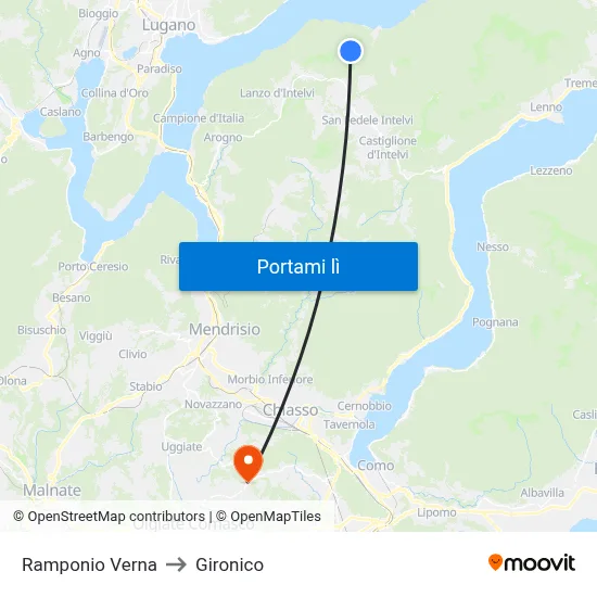 Ramponio Verna to Gironico map