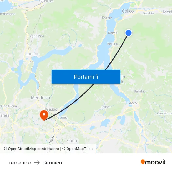 Tremenico to Gironico map