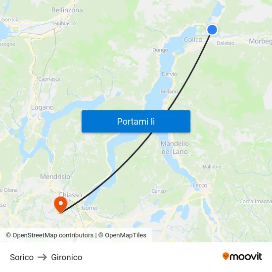 Sorico to Gironico map