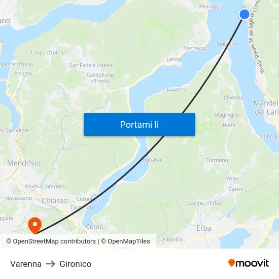 Varenna to Gironico map