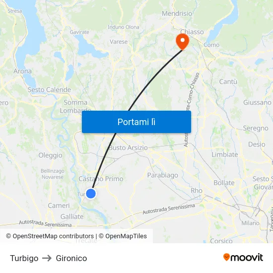 Turbigo to Gironico map