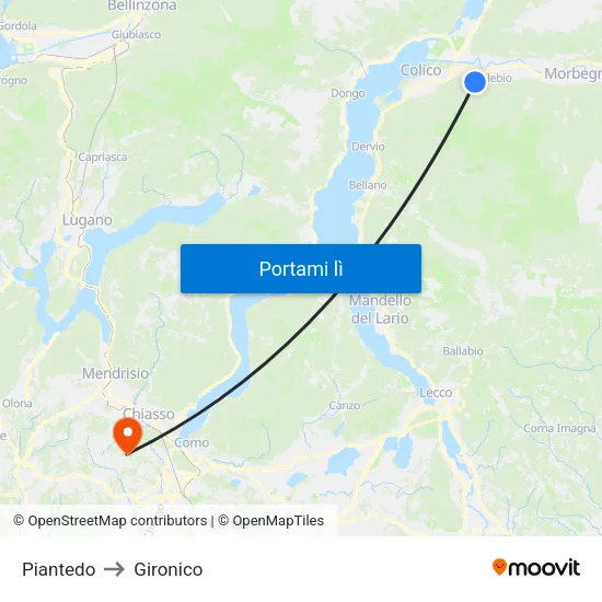 Piantedo to Gironico map