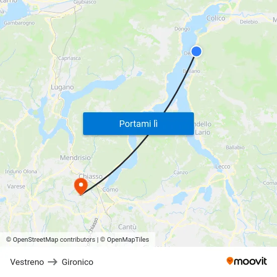 Vestreno to Gironico map