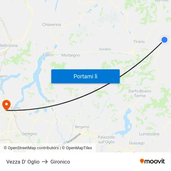 Vezza D' Oglio to Gironico map