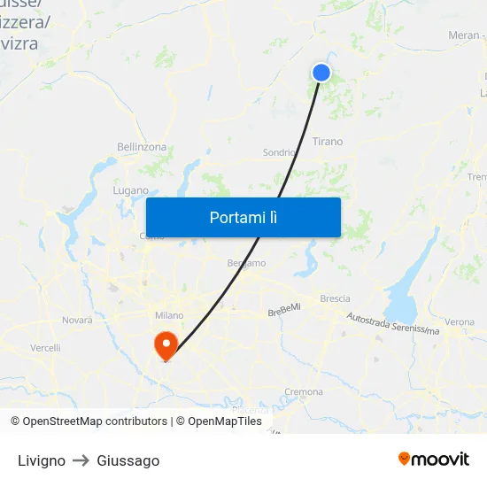 Livigno to Giussago map