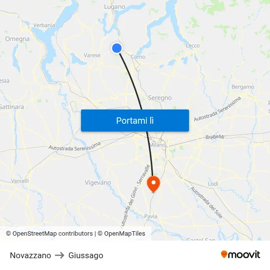 Novazzano to Giussago map