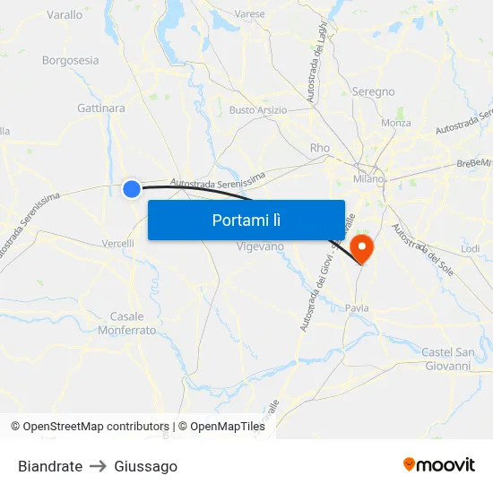 Biandrate to Giussago map