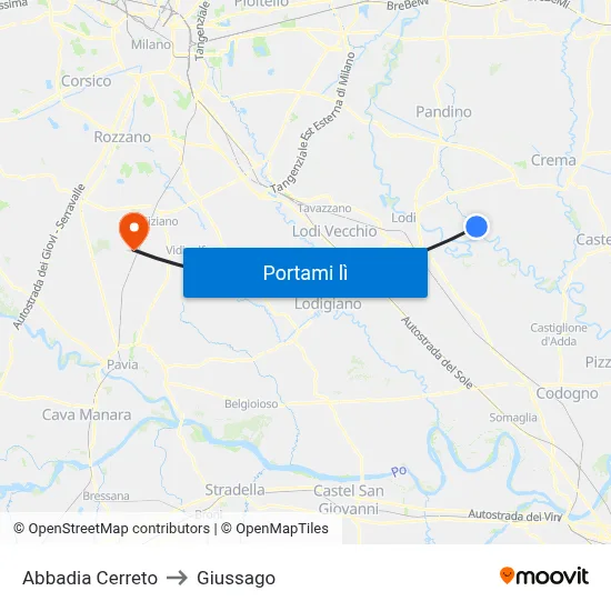 Abbadia Cerreto to Giussago map