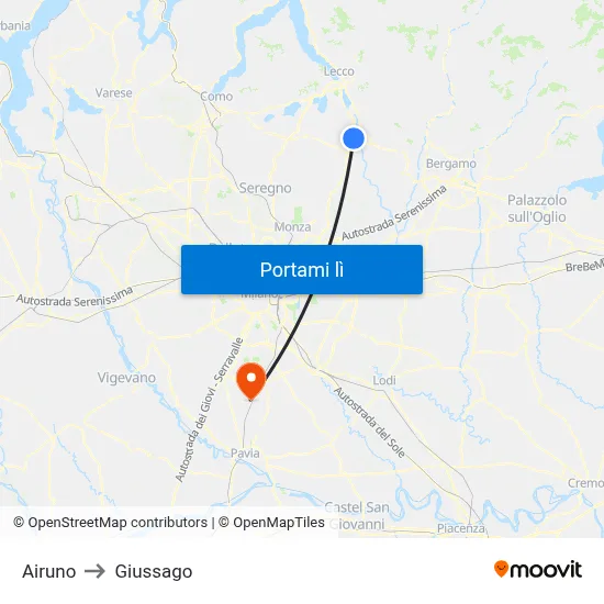 Airuno to Giussago map