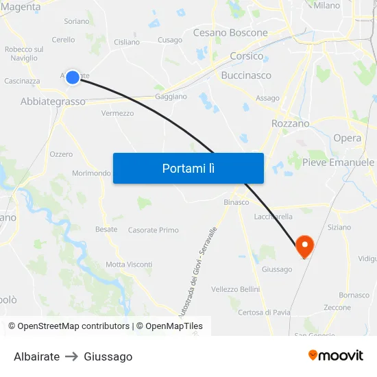 Albairate to Giussago map